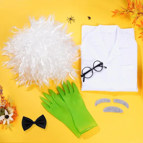 Vista 5 de Disfraz de científico loco de médico, bata blanca de laboratorio, disfraz de científico loco para Halloween para cosplay