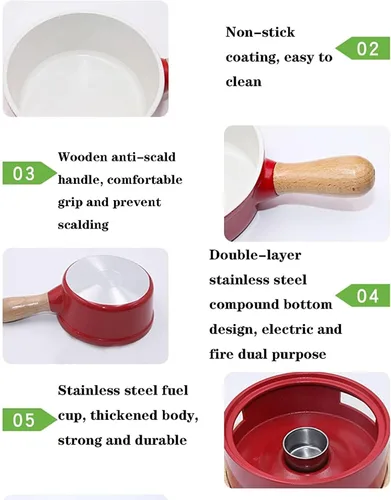 Vista 4 de Juego de fondue de queso, juego de fondue de aleación de aluminio, incluye ollas de cerámica, olla de porcelana de primera calidad para queso