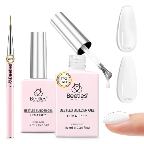 Vista 17 de Beetles - Gel constructor para uñas, 2 unidades de gel transparente 8 en 1 para ápice instantáneo, fortalecimiento y extensión, apto