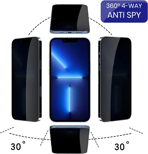 Vista 3 de Protector de pantalla de vidrio de privacidad de 4 vías de 360° diseñado para iPhone 13 [6.1 pulgadas], paquete de 2 + protector de lente de cámara