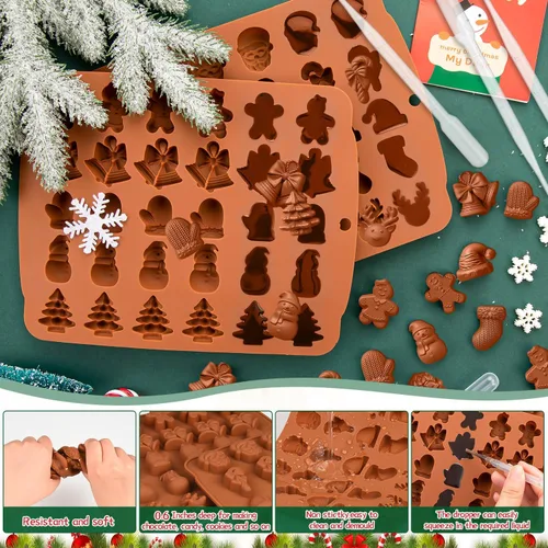 Vista 5 de Moldes de silicona para chocolate de Navidad, 2 moldes de silicona reutilizables para chocolate, molde de Navidad para hornear con patrones de alce