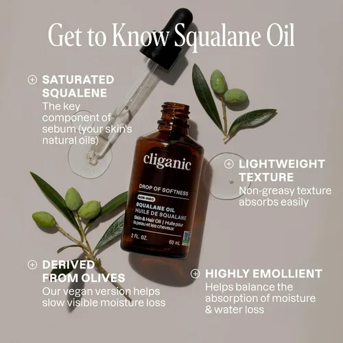 Vista 2 de Cliganic Aceite de escualano puro para piel y cabello (1 onza), humectante facial natural derivado de plantas con verificación sin OMG