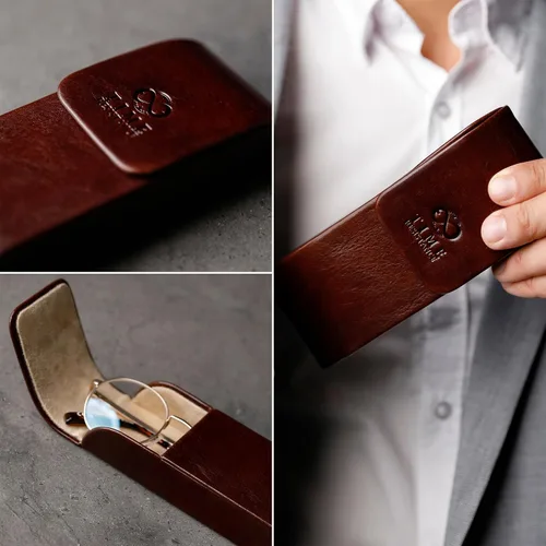Vista 5 de Time Resistance Estuche de cuero para gafas - Estuche rígido de cuero para gafas - Hecho en Italia