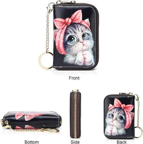 Vista 2 de APHISON - Tarjetero con protección RFID, carteras , funda para tarjetas de cuero con cremallera para mujerniñacaja regalo