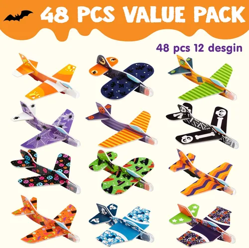 Vista 2 de JOYIN 48 aviones planeadores de espuma de Halloween para niños, planeadores de aviones de papel volador, juguetes a granel para regalos de fiesta