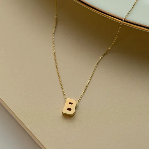 Vista 5 de Gelin 10K Solid Gold Initial Necklace for Women (A to Z All Letters)