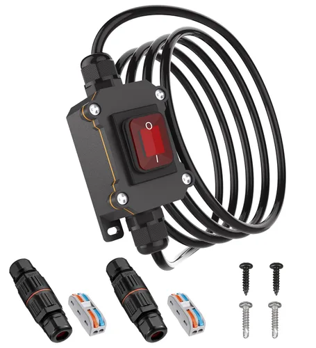 Vista 8 de Interruptor en línea de 5 pies y 12 V IP68 impermeable, interruptor de palanca de encendido/apagado para exteriores con caja de conexiones