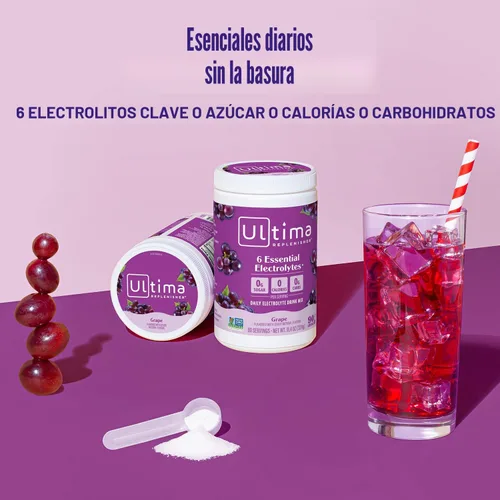 Vista 2 de Ultima replenisher Electrolyte polvo Nueva Fórmula, 1, 1 Zero Sugar Grape Hydration Powder with 6 Electrolytes & Minerals - Sugar Free