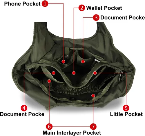 Vista 6 de ZOOEASS - Bolso grande de hombro para mujer, impermeable, multifunción, de nailon, para viaje