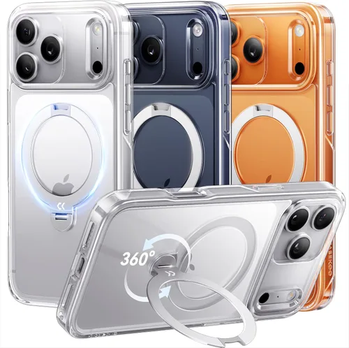 Vista 19 de CASEKOO Funda plateada brillante para iPhone 17 Pro con soporte magnético giratorio de 360 grados [compatible con MagSafe]