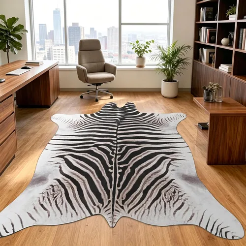 Vista 60 de Easycozy Alfombra de piel de vaca sintética con gran estampado de vaca, 3 x 4 pies, alfombra gruesa y elástica para dormitorio, sala de estar