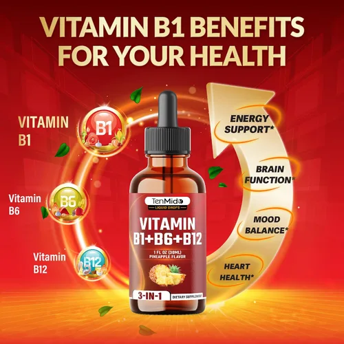 Vista 5 de Gotas líquidas de complejo de vitamina B 3 en 1 para mujeres y hombres, con tiamina B1, piridoxina B6, metilcobalamina B12, sin alcohol, sin OMG, 1