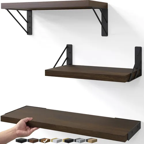 Vista 14 de BAYKA Estantes flotantes montados en la pared, estante de pared flotante de madera para libros y decoración, exhibición y organizador que ahorra