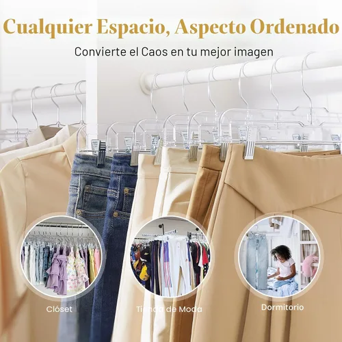 Vista 7 de HOUSE DAY Perchas transparentes para pantalones de 14 pulgadas con clips
