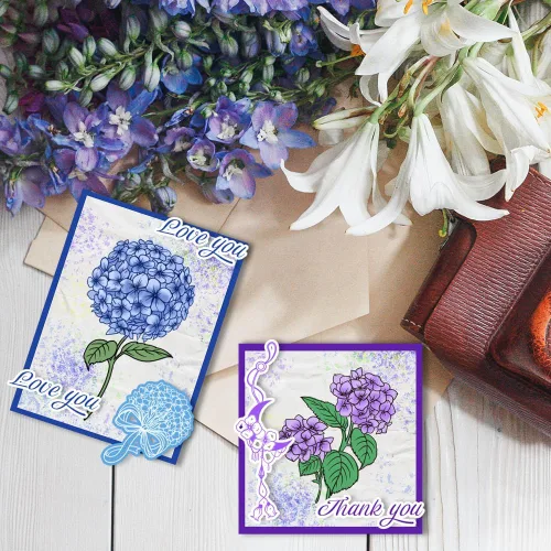 Vista 5 de PH PandaHall Sellos transparentes de hortensias, sellos de silicona con flores, sellos de goma para álbumes de fotos, tarjetas de vacaciones