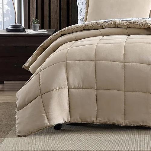 Vista 2 de Eddie Bauer - Juego de edredón individual, ropa de cama de microgamuza con reverso de suave felpa de borrego sintético, juego de cama de 2 piezas