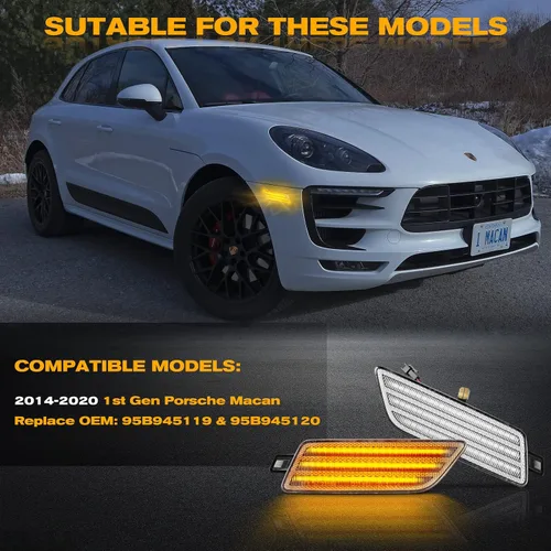 Vista 4 de POPMOTORZ Kit de luces de señalización lateral del parachoques delantero, kit de lámparas intermitentes LED ámbar completas para 2014-2022 Porsche