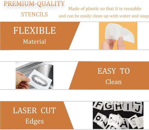 Vista 4 de Eage Plantillas de letras de 1 pulgada para pintar, 62 plantillas de números de letras de plástico reutilizables, kit de plantillas entrelazadas