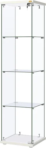 Vista 10 de VIVOHOME Gabinete de exhibición de vidrio de 2 capas con cerradura, 15.7" x 15.7" x 31.9" (ancho x profundidad x altura), vidrio templado, base