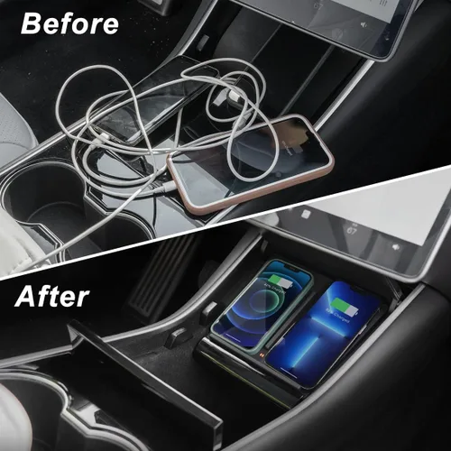 Vista 3 de TAPTES Cargador Inalámbrico para Tesla Model 3 2017 2018 2019 2020, Almohadilla de Carga Dual para Teléfonos para Accesorios de Tesla Model 3