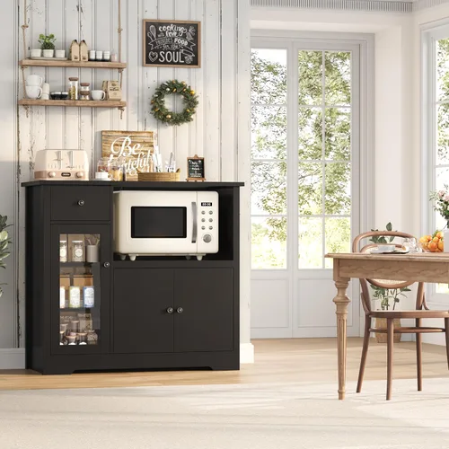 Vista 4 de HORSTORS Gabinete de microondas, gabinete de almacenamiento de cocina Negro