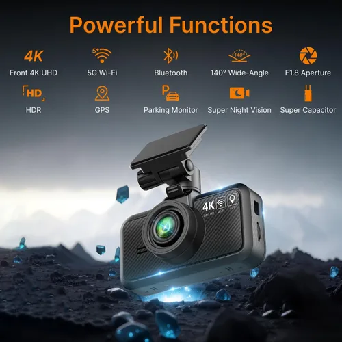 Vista 3 de Miofive Cámara de salpicadero delantera – Cámara de salpicadero 4K UHD para coches, Bluetooth incorporado, Wi-Fi de 5G, GPS, pantalla IPS de 3