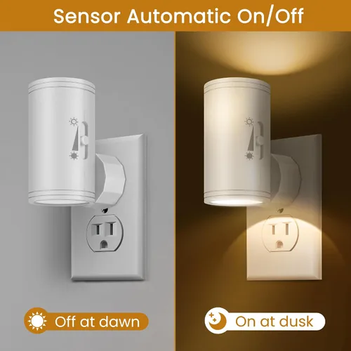 Vista 4 de Luz nocturna LED de pared enchufable con regulación de 0 a 300 lúmenes, blanco cálido de 2700 K, sensor de luz de encendido/apagado automático