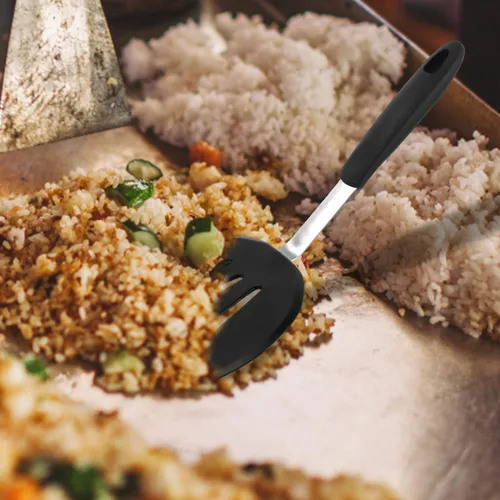 Vista 5 de Kichvoe Flipper - Espátula de silicona para wok, mango de acero inoxidable, espátula ancha para panqueques, pala, antiadherente, utensilios