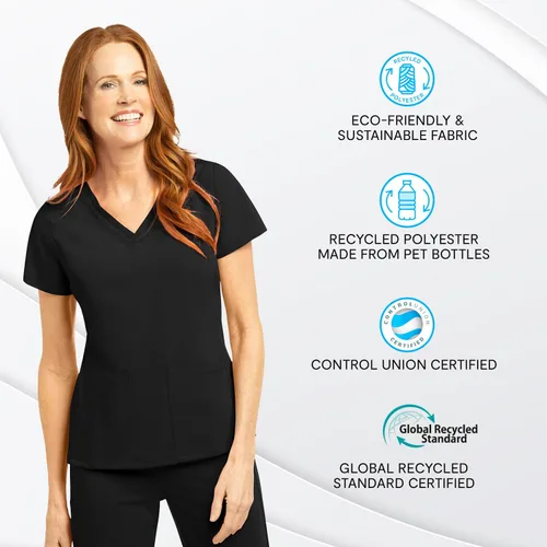 Vista 3 de Olive & Co. Camisas médicas para mujer - Black Modern Slim Fit & V-cuello estilo top