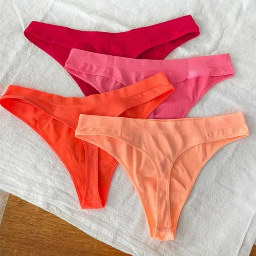 Vista 2 de Tangas francesas de cintura alta bragas de alta elasticidad sin costuras tangas Paquete de 3 Rojo
