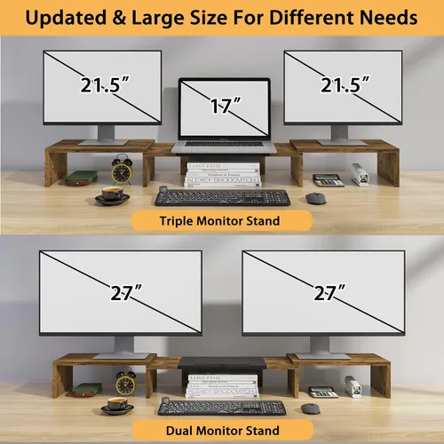 Vista 7 de WESTREE Soporte elevador triple para monitor dual, soporte de monitor extra largo para 1~2~3 monitores, soporte de monitor con longitud y ángulo