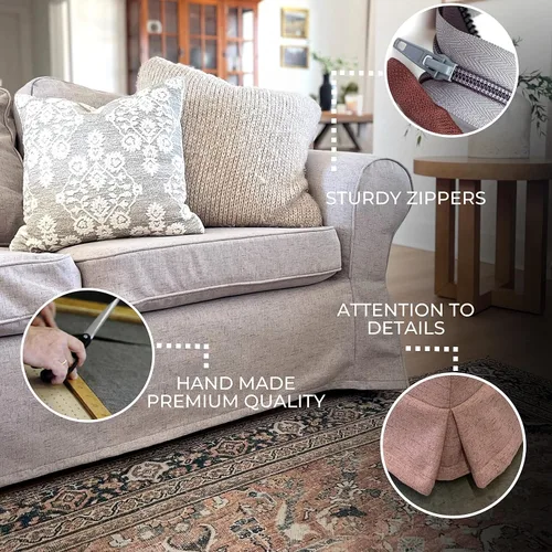 Vista 6 de comfortly Funda para sofá EKTORP de 3 asientos, funda de repuesto resistente de 7 piezas, resistente tela nanotecnológica a prueba de mascotas