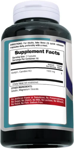Vista 9 de FITO MEDIC'S Suplemento de L-carnitina de laboratorio, fórmula de acetil L-carnitina, 200 cápsulas