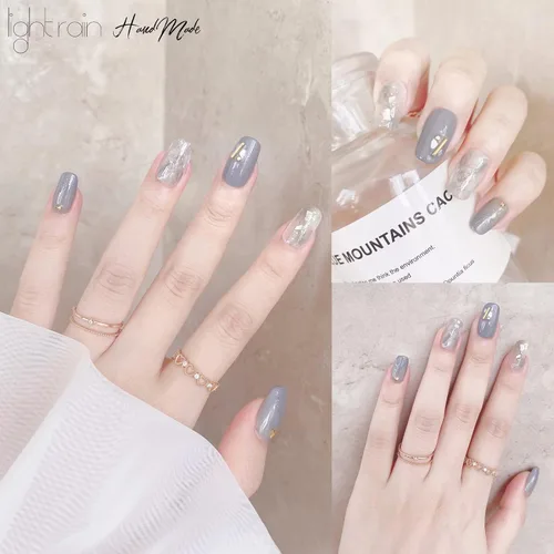 Vista 3 de LIGHT RAIN - Uñas a presión medianas con diseño de galaxia Andromeda, de lujo, reutilizables, de siete capas, con acabado UV, uñas postizas hechas a