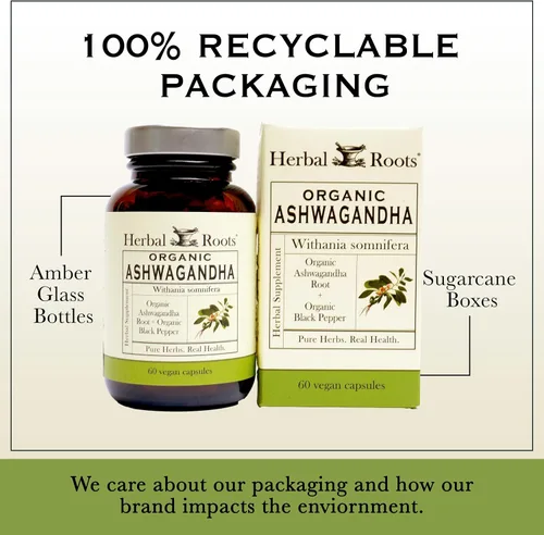 Vista 5 de Herbal Roots Cápsulas de Ashwagandha Extra Strength 1,000 mg por porción Ayurvédico para la salud general para hombres y mujeres 60 cápsulas