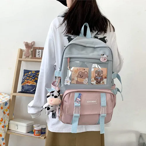 Vista 2 de Mochila kawaii bonita mochila estética con pines y accesorios kawaii mochila kawaii para niñas A Mochilas tipo mochila