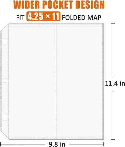 Vista 2 de Fundas plegadas para mapas, protector de mapa, página de sobres para carpetas de 3 anillas, soporte para folletos con bolsillos de 4.5 x 11