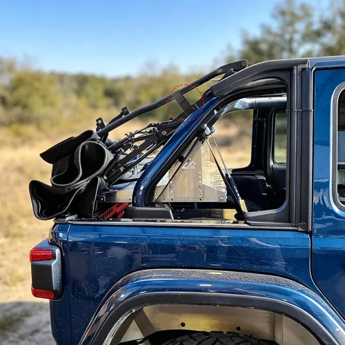 Vista 7 de Correa de amarre de techo suave para Jeep Wrangler JK, correa de tensión superior suave ajustable, negro (paquete de 4) Soft Top Tie Down Straps
