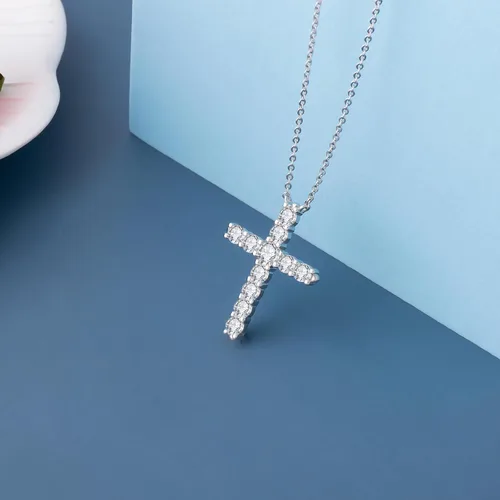 Vista 4 de JSGEMSLEE 14K Gold Plated Cross Necklace for Women Silver Gold Cubic Zirconia Cross Pendant Necklace for Women Girls Dainty Cross Chain Necklace
