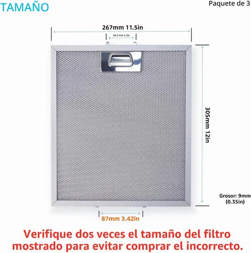 Vista 3 de W10169961A Filtro de grasa para campana extractora, 12 x 10.5 x 0.35