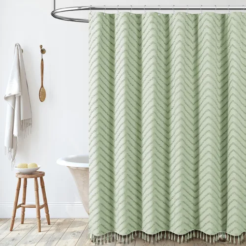 Vista 7 de Dynamene - Cortina de ducha de tela bohemia con rayas con chebrón en relieve, juego de cortina angosta para baño, media cortina impermeable de A.