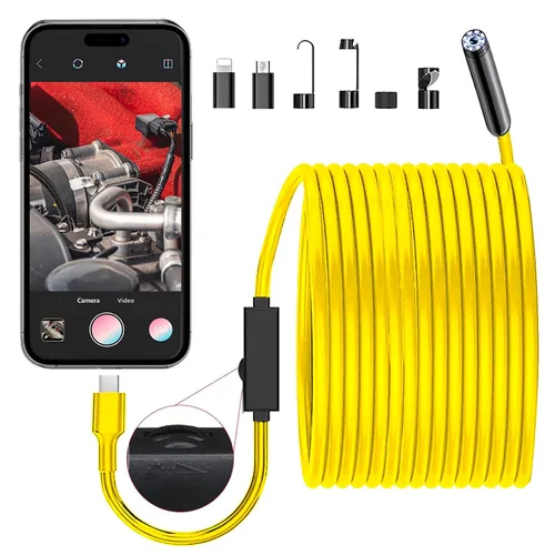 Vista 8 de Cámara endoscopio JSE con luz, boroscopio impermeable de 16.4 pies 1920P HD, cable semirrígido, cámara serpiente de inspección con 8 luces LED