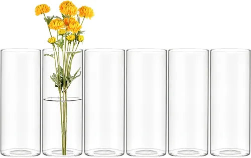 Vista 10 de CYS EXCEL Juego de 6 jarrones de cristal pequeños, pequeños jarrones de flores transparentes para centros de mesa de boda, decoración de mesa