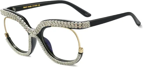 Vista 4 de progresivo multifocal Rhinestone estilo punk cuadrado de gran tamaño marco de metal Bling fotocromático Rhinestone gafas de lectura