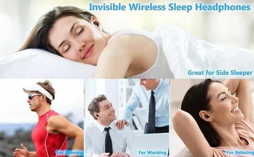 Vista 2 de Audífonos inalámbricos para dormir, cómodos auriculares invisibles para dormir de lado, cancelación de ruido, IPX4, impermeables, Bluetooth 5.3