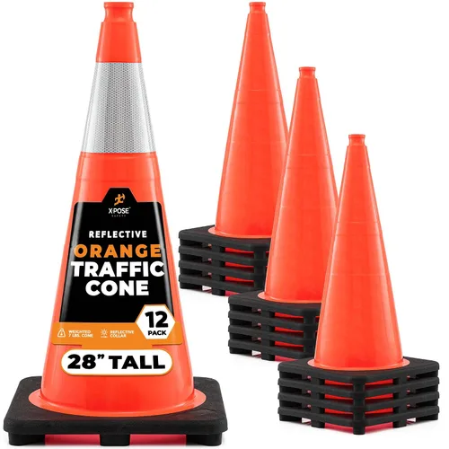 Vista 25 de Xpose Safety Conos de tráfico naranjas de 12 pulgadas con collar de 4 pulgadas, paquete de 4 conos de seguridad de plástico PVC multiusos