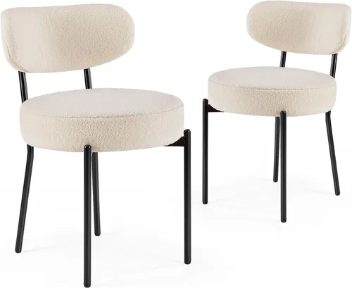 Vista 8 de Juego de 2 sillas de comedor, modernas sillas de cocina tapizadas de mediados de siglo con asiento acolchado de piel sintética y patas de metal
