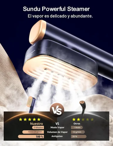 Vista 2 de Vaporizador de viaje para ropa, vaporizador portátil de mano para ropa, calentamiento rápido de 15 segundos, 2 tanques de agua