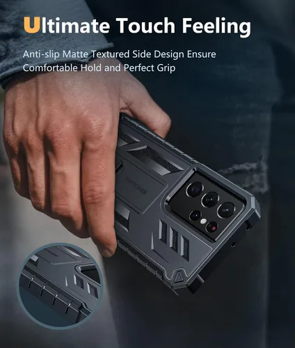 Vista 7 de FNTCASE Funda para Samsung Galaxy S21-Ultra: funda resistente de grado militar para teléfono celular con soporte Protección de TPU a prueba