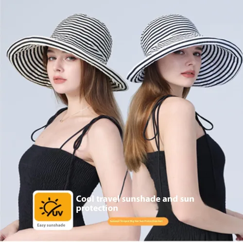 Vista 4 de Sombrero de visera para el sol para mujer, de ala ancha, UPF 50+, protección UV, enrollable, sombrero de pesca Beige